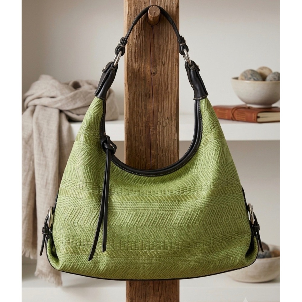 Worthington VTG 90s Green Woven Chevron Hobo Bag Shoulder Purse boho chic Y2K